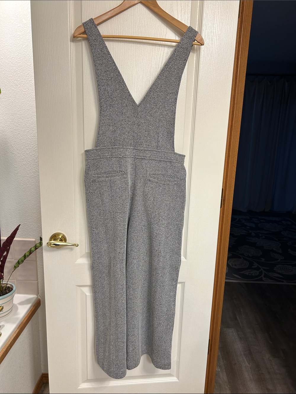 Gray/black Herringbone knit cropped Wide-Leg Knit Jumpsuit